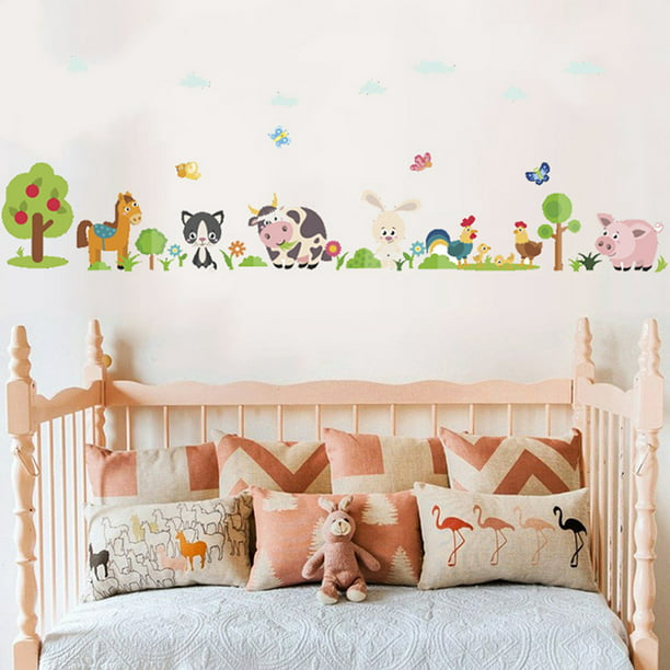 Lovely Animals Farm Wall Stickers Kids Bedroom Cow Horse Pigs Chicken Mural &